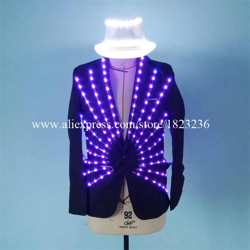 

Cool Colorful Led Luminous Ballroom Costume Light Up Stage Performance DJ Singer Dancer Clothes For Club Party Bar Halloween