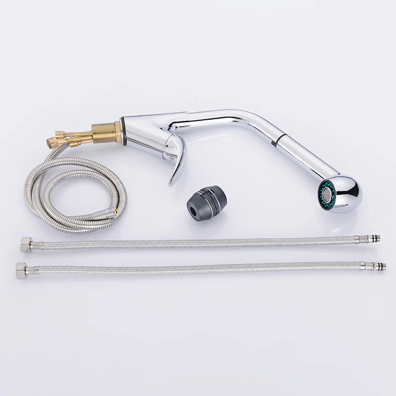 Best Quality Wholesale And Retail Kitchen Faucet Chrome Cast Platform Heightening 2-Function Water Outlet Pull Out Tap 