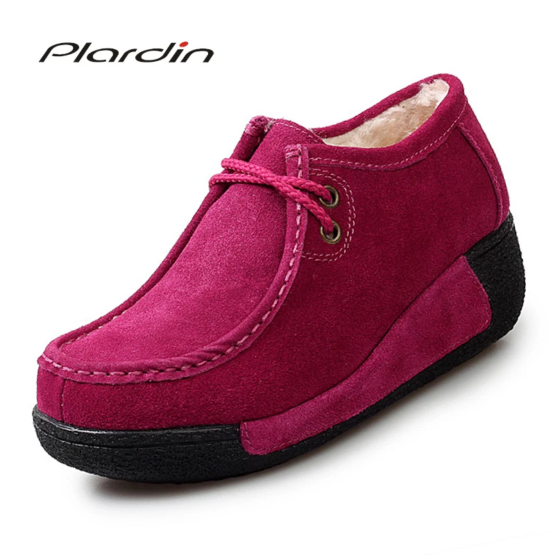 

Plardin New Women Flats Platform Shoes Suede Leather Lace Up Women Moccasins Creepers Slipony Female Casual Shoes Ladies Winter