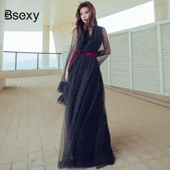 

High Quality Vintage V neck Polka Dot Cape Cloak Mesh Long Dress Tunic WOmen's Party Dresses robe longue femme vestido largo