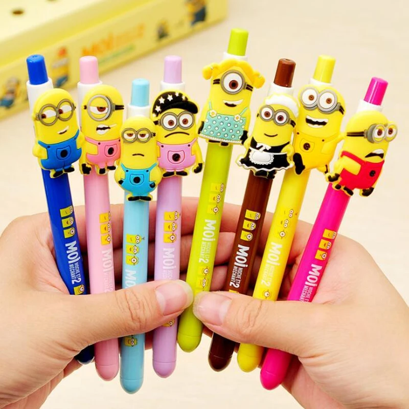 

8pcs Kawaii 0.5MM Gel Pen Children Cute Cartoon Minions Black Ink Stationery Office Learning Unisex Pen Gift For Kids Writing Su