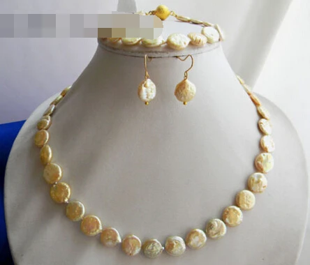 

free shipping 12535 Champagne Coin Freshwater Pearl Necklace Bracelet Earring Set (A0423) -Bride jewelry free shipping