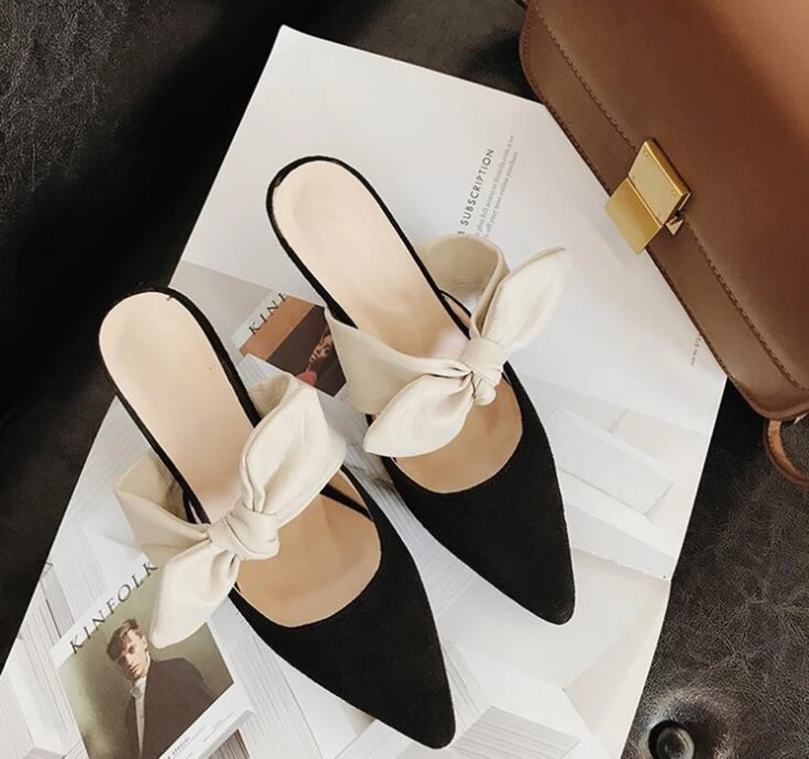 

New Pointed Half-slung Single Shoes Fashion Bow Sandals High-heeled Female Summer wild Sandals