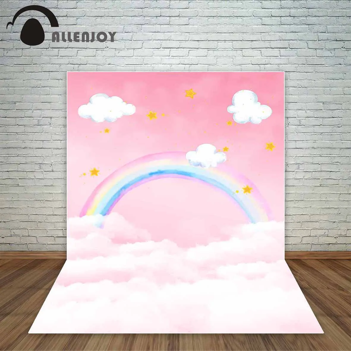 

Allenjoy photographer backdrop for photo photocall pink cloud rainbow little yellow star cartoon fairy backgrounds photography