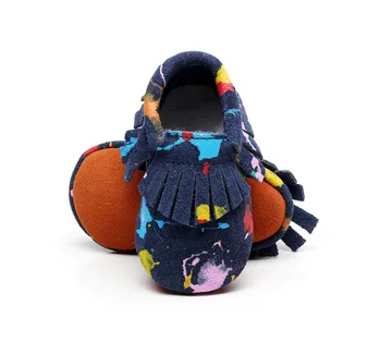 

Graffiti Tassel Baby Shoes Crib Bebe Girls Princess Genuine Suede leather Baby Shoes Newborn Infant Baby Moccasins first walkers