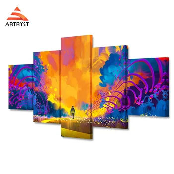 

5 pieces modern home decor canvas oil painting colored cartoon character poster HD print on canvas art picture for living room