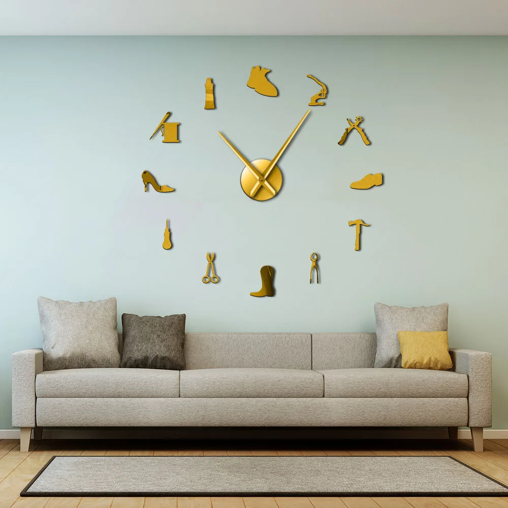 

Shoe Repair Wall Art DIY Giant Wall Clock Cobbler Home Decor Frameless Large Wall Watch Shoe Store Shoe Archer Shoemaker Gift