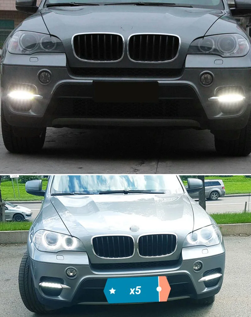 Для BMW E70 X5 2011 2012 без ошибок дневной ходовой светильник светодиодный DRL противотуманная фара крышка дальнего света светильник s