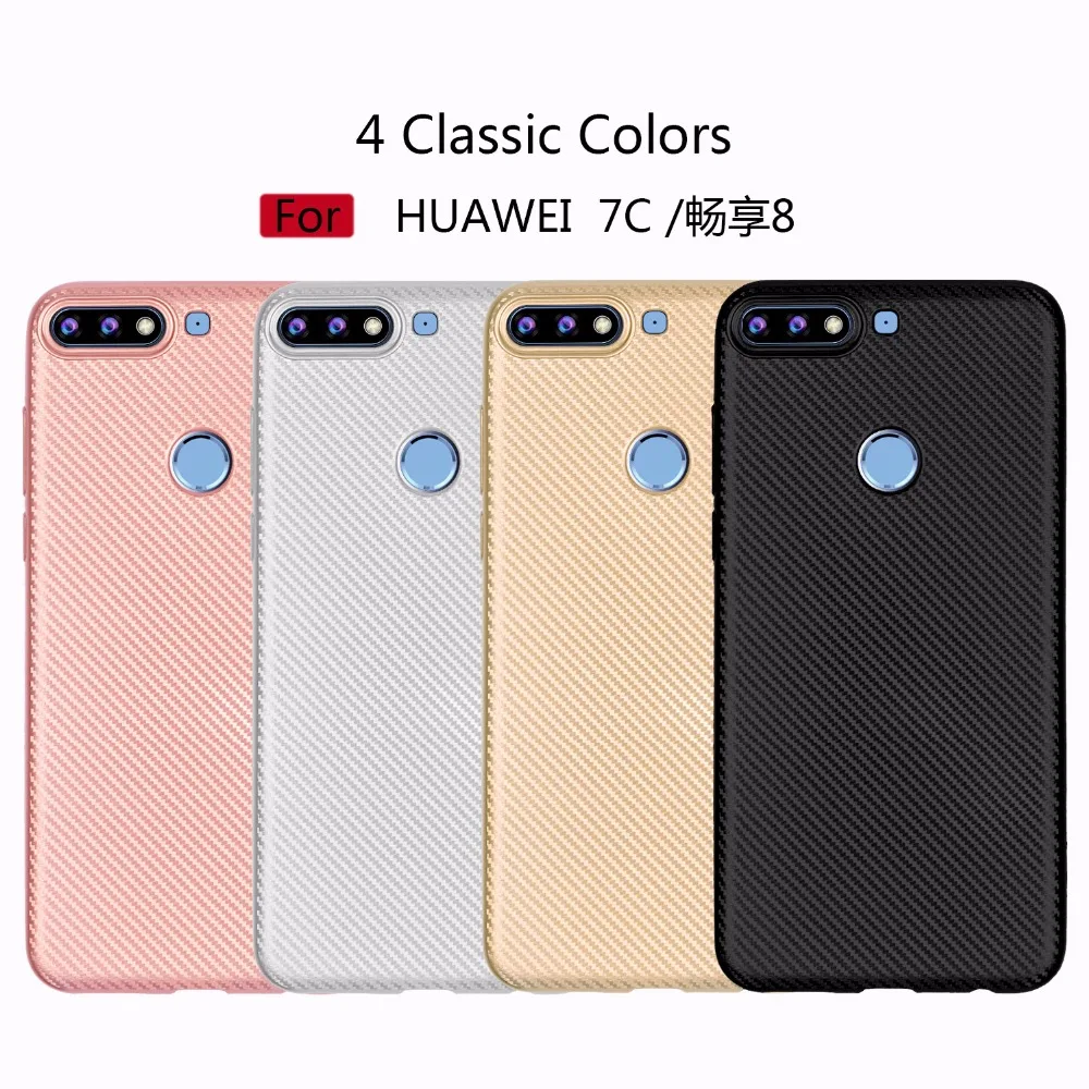 

For Huawei 7C case Plain Luxury Shockproof Carbon Fiber Ultra Thin Soft TPU phone case For Huawei Enjoy 8 slicone back cover