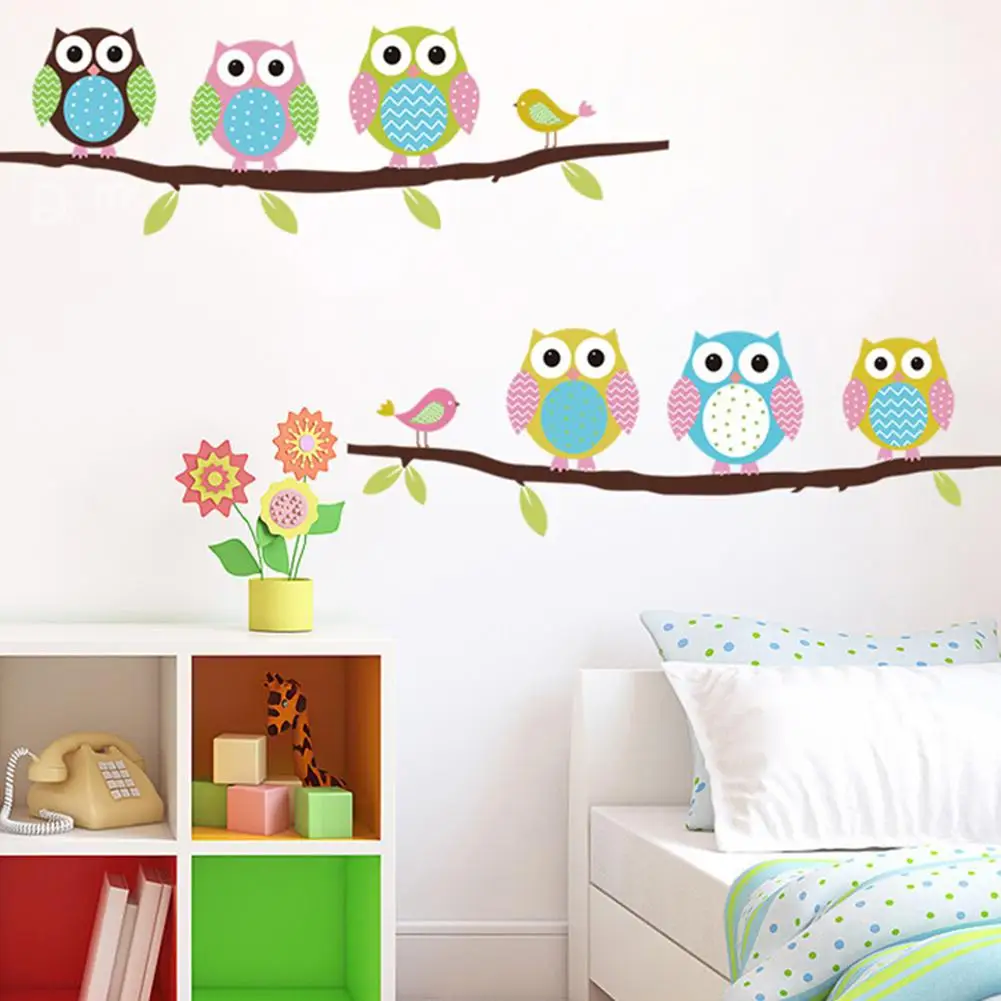 TPFOCUS Cute Cartoon Owl Pattern Wall Sticker for Kids Room Bedroom Decoration