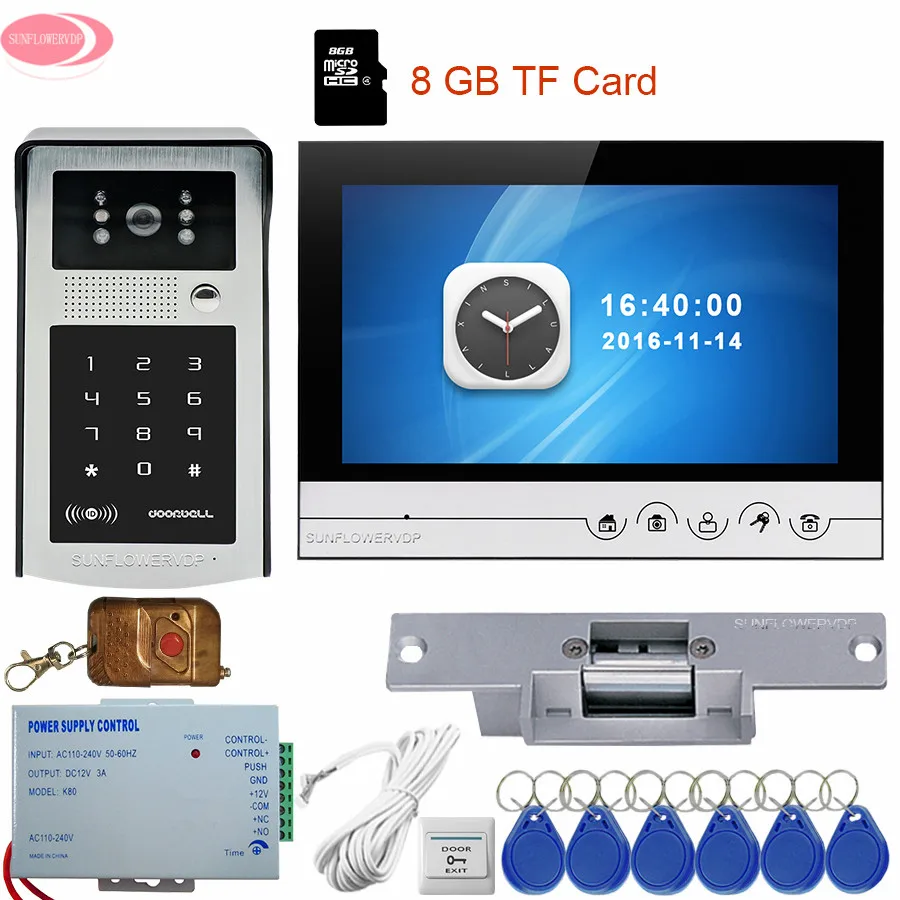 9\ Color Screen Video Door Phone Intercom Recording System Remote / RFID Code Keypad Outdoor Bell Camera + Electric Strike Lock 9\ Color Screen Video Door Phone Intercom Recording System Remote / RFID Code Keypad Outdoor Bell Camera + Electric Strike Lock