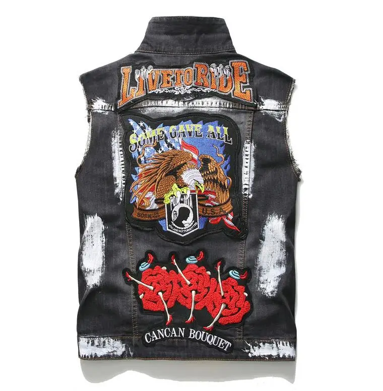 denim biker vest with patches