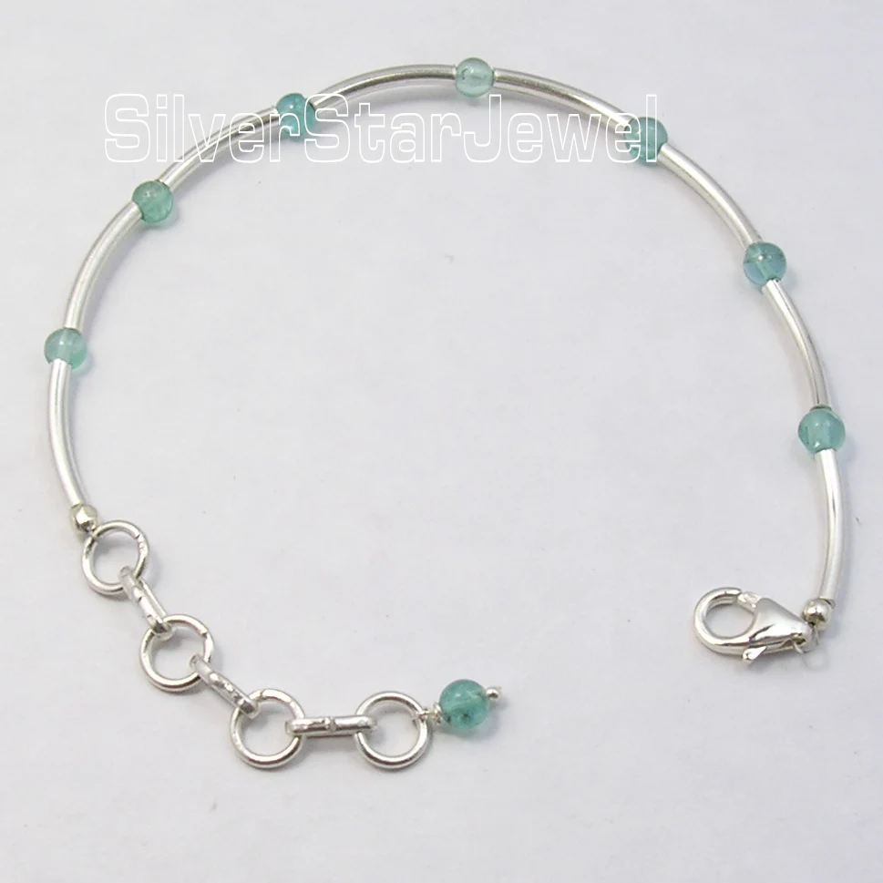 

Pure Silver Tubes & Pipes Natural APATITE Beads GIRLS' Bracelet 7 5/8 Inches