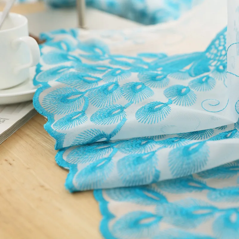 

1 Piece Rod Pocket Peacock Embroidered Short Curtains Valance Tie For Kitchen Office Dining Voile Drapes Roman Tulle QT026-30