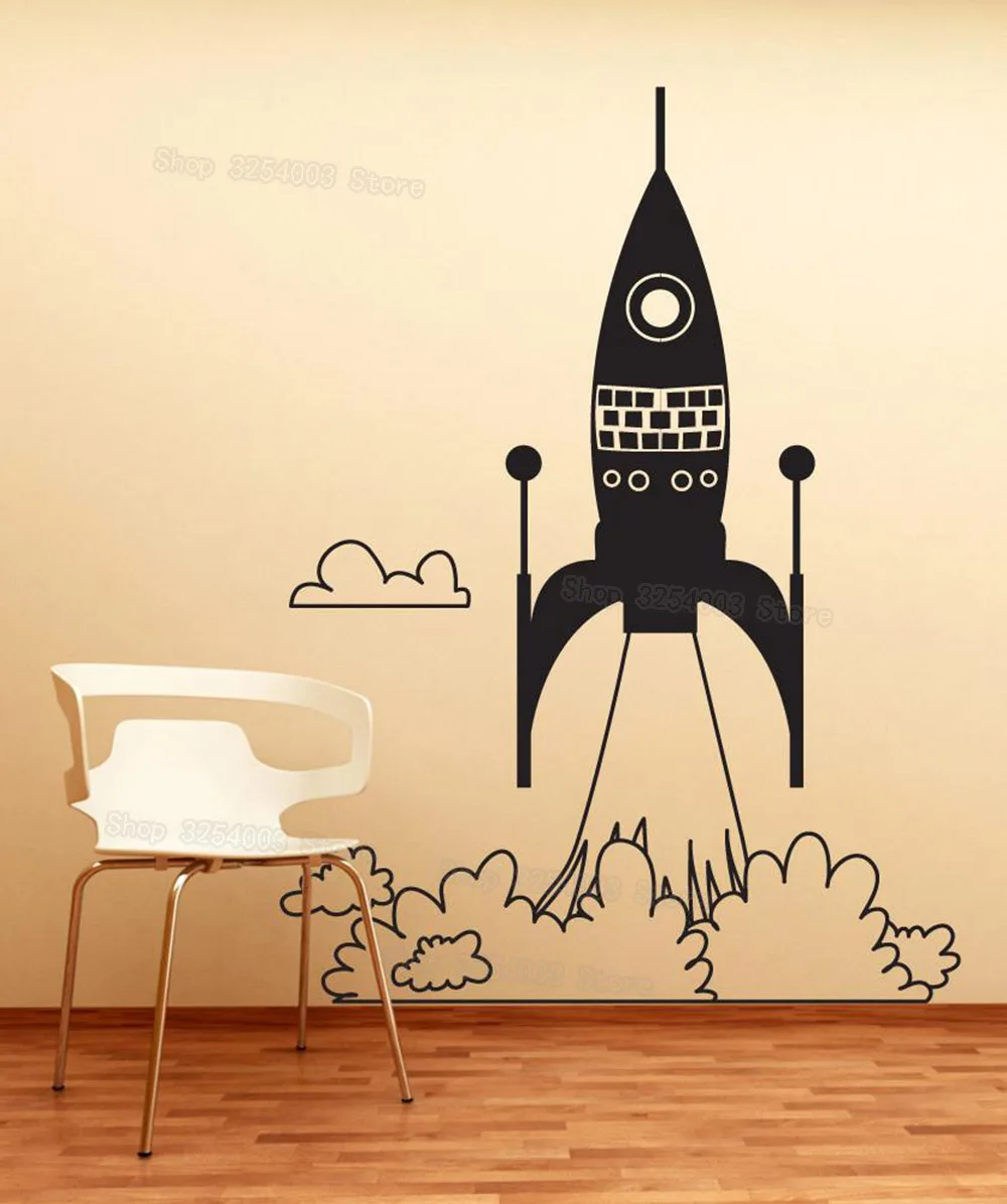 Rocket Ship Take Off Wall Art Stickers Children Room Creative Home Decorate Vinyl Wall Decal