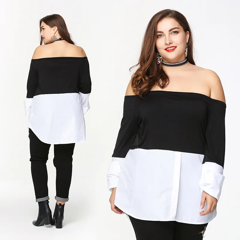 Корейские женские блузки размера плюс 4xl 5xl с кружевным плечом без бретелек