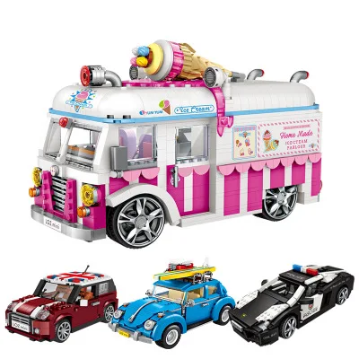 

LOZ small particle building blocks sweetheart ice cream car mini ice cream car fight to insert building blocks car model toy
