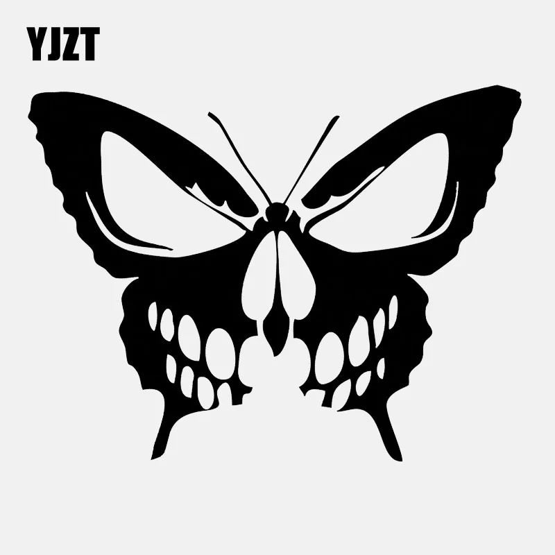 

YJZT 14.5CM*11.1CM Butterfly Skull Vinyl Decal Car Sticker Die Cut Hearse Horror Rock Black/Silver C24-0045