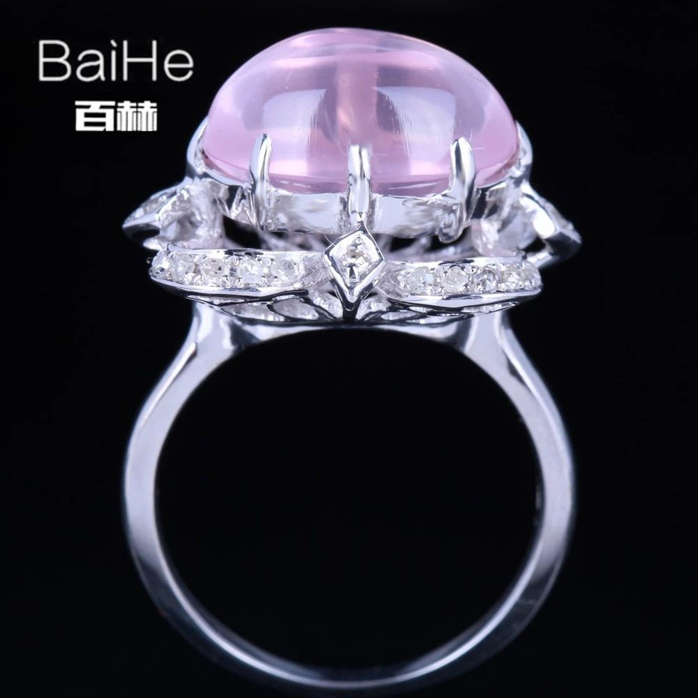 BAIHE Solid 14 K белое золото(AU585) 4.75CT Сертифицированный безупречный Овальный натуральный розовый кварц свадебные женские модные ювелирные изделия кольцо