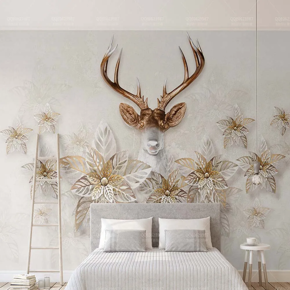 3D Vintage ELK Flower Mural Print Photo Wallpaper for Bedroom TV Background Wall Decor Custom Any Size Animal Paper Rolls | Обустройство