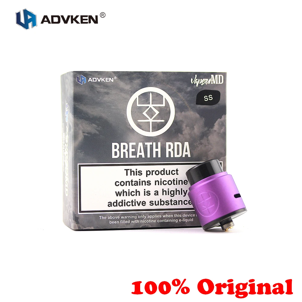 

100% Original E-cigarette Advken Breath RDA Tank 24mm 510 Rebuildable Dripping Atomizer 810 Drip Tip For Bottom Feed Box Mod