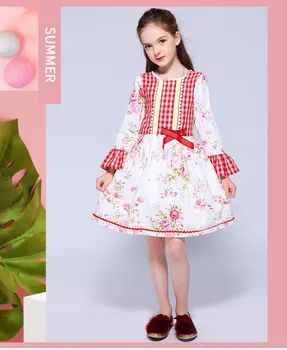 

Roimyal Wholesale 2019 Spring/ Autumn New Girls dress Children's Pure Cotton Printed Dress toddler kids party dresses