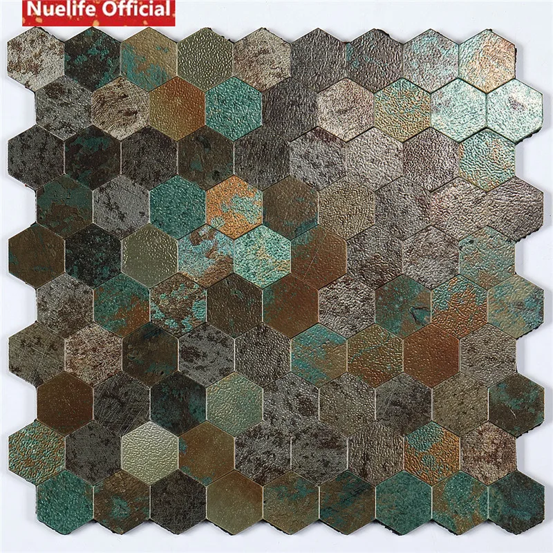 

Color metal mosaic pattern 3D wall stickers living room bedroom tile background wall kitchen bathroom wood mosaic wall stickers