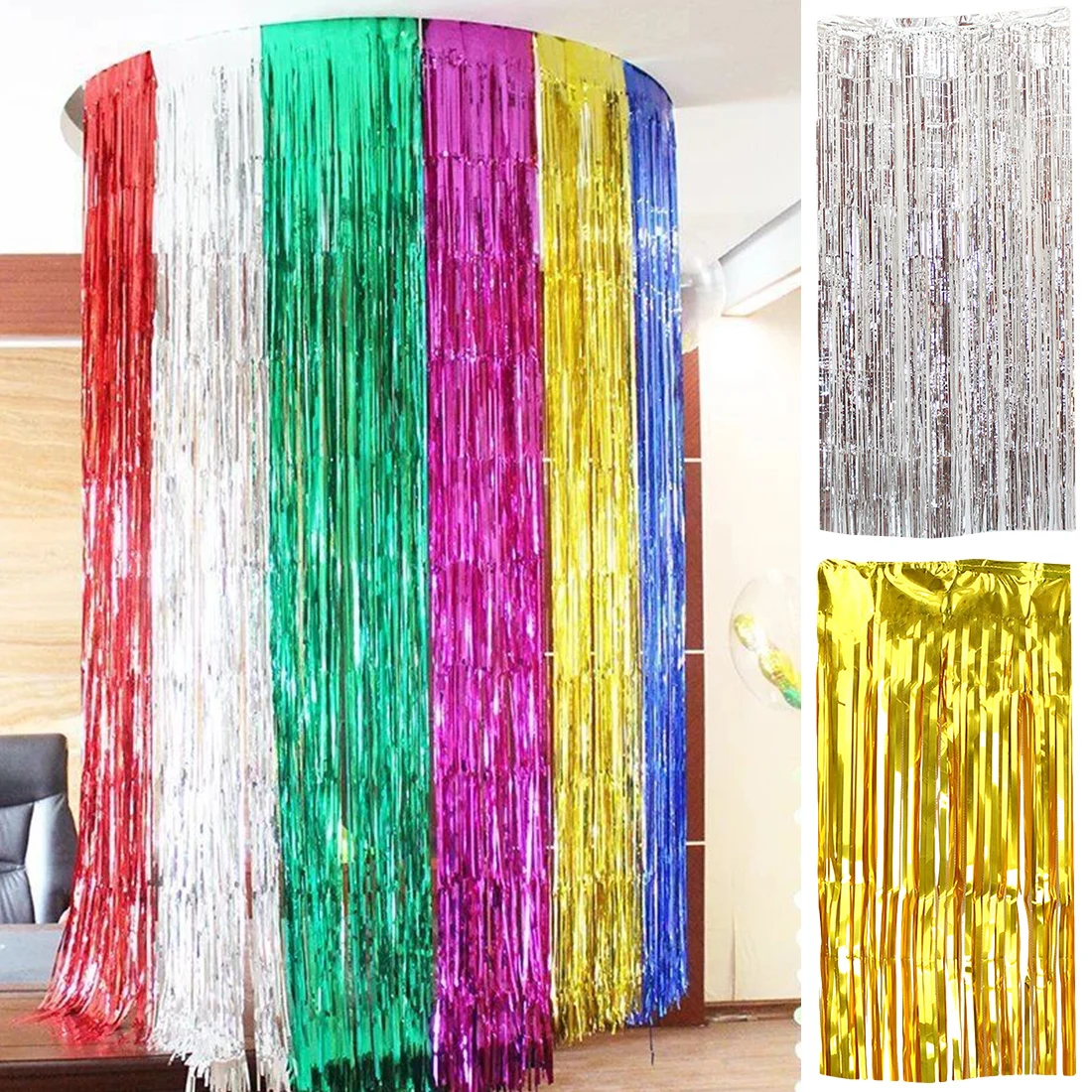 Gold Silver Rainbow Sequin Rain Wedding Backdrop Foil Fringe Tinsel