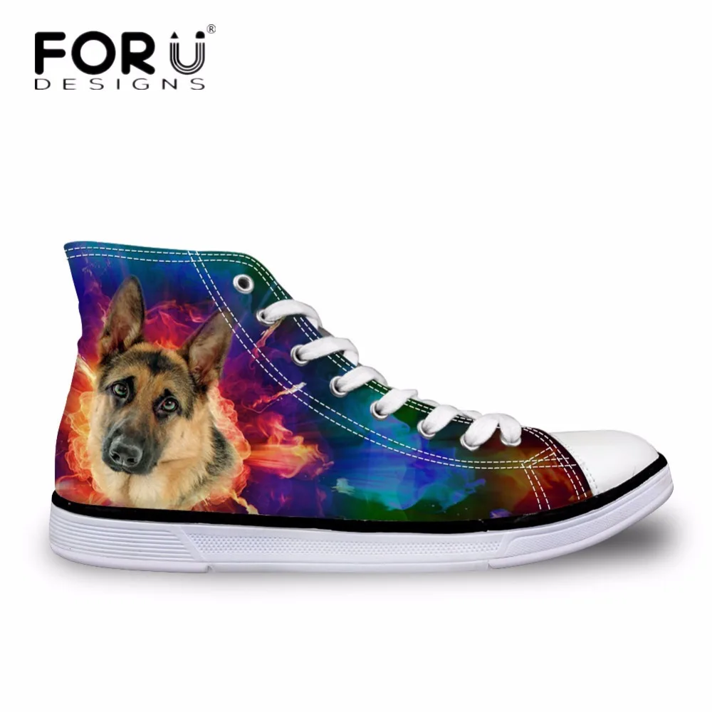 

FORUDESIGNS Vintage Animal Shepherd Printed Vulcanize Shoes for Ladies Casual Female High Top Canvas Shoes Women Lace-up Flats