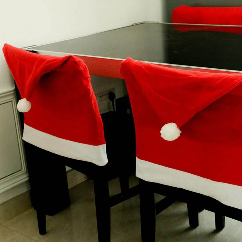 1 шт. шапка Санта Клауса рождественские покрытия для стула украшения обеденный кухонный стол Декор для дома Вечерние
