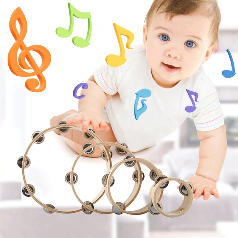 

Wood Single Row Tambourines BellsHand Held Musical Toy Kids Gift
