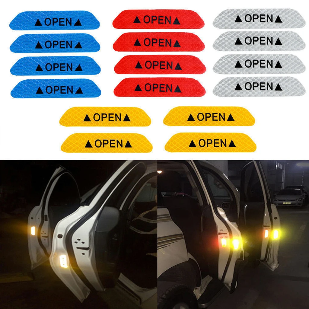 

4 Pieces Car Door Safety Reflective Open Sign Warning Mark Sticker Car Styling Light Luminous Night Tapes Accessories