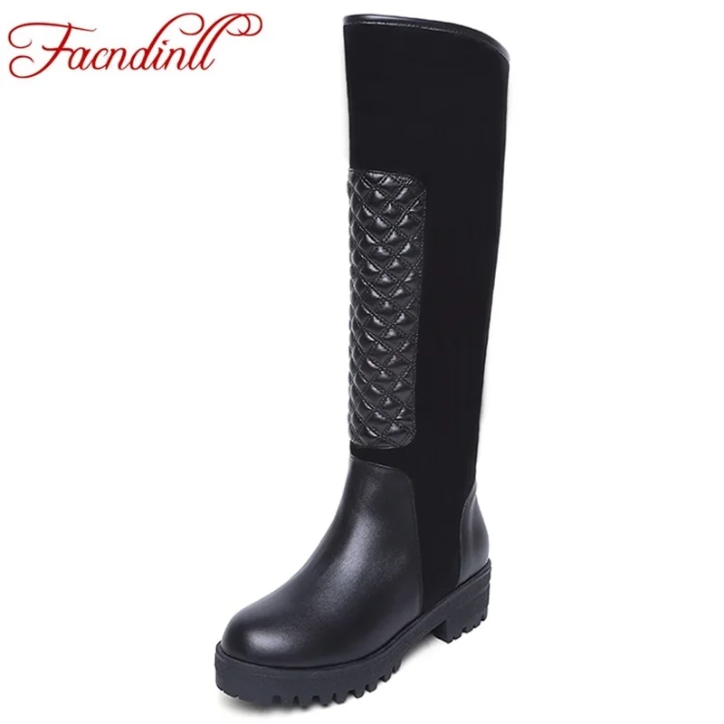 

simple fashion winter boots 2016 leather women boots zipper casual shoes women knee high boots big size 34-42 Black ladies boots