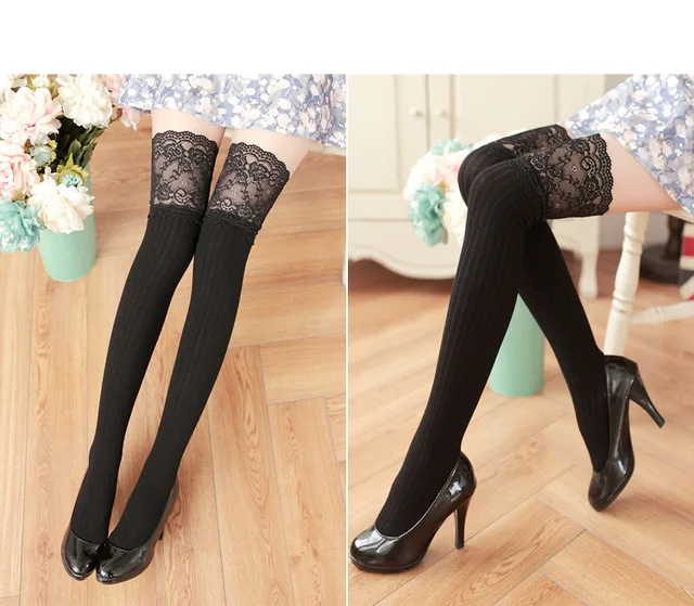 7 Colors Fashion Striped Autumn Cotton Lace Japanese Girls Stockings