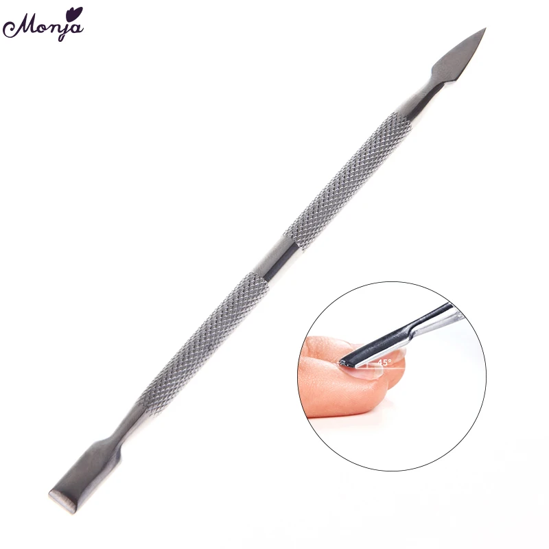 

Monja Dual End Silver Stainless Steel Nail Art Cuticle Pusher UV Gel Polish Dead Skin Remove Cleaning Trimmer ManiCure Care Tool