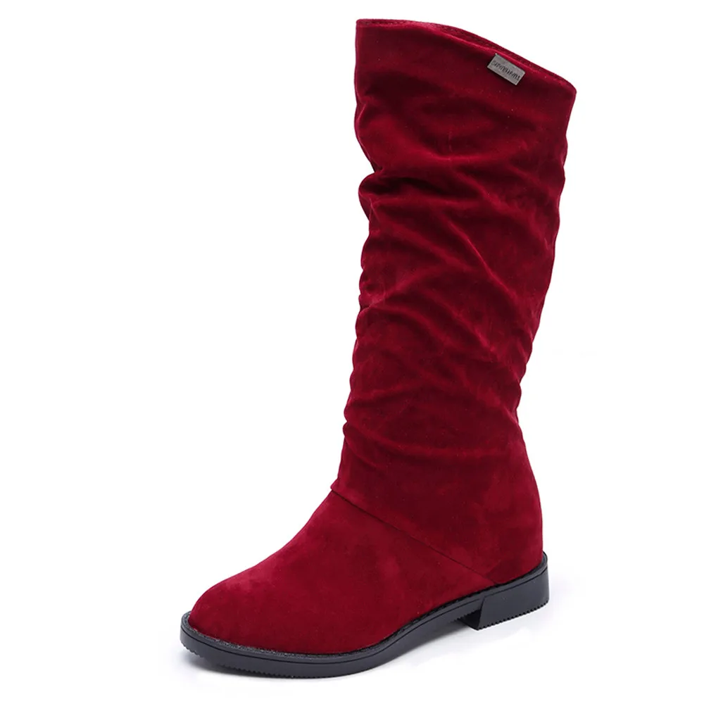 Модная обувь для женщин и девочек; сезон осень-зима; женские пикантные красивые уличные ботинки; стильная обувь из флока на плоской подошве; зимние ботинки; Botas planas - Цвет: Красный