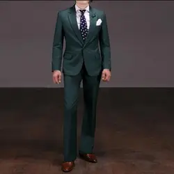Нотч смокинг жениха темно-зеленый Для мужчин S Нарядные Костюмы для свадьбы 2018 Best TERNO Slim Fit 2 шт. Для мужчин мужской костюм (куртка + брюки для