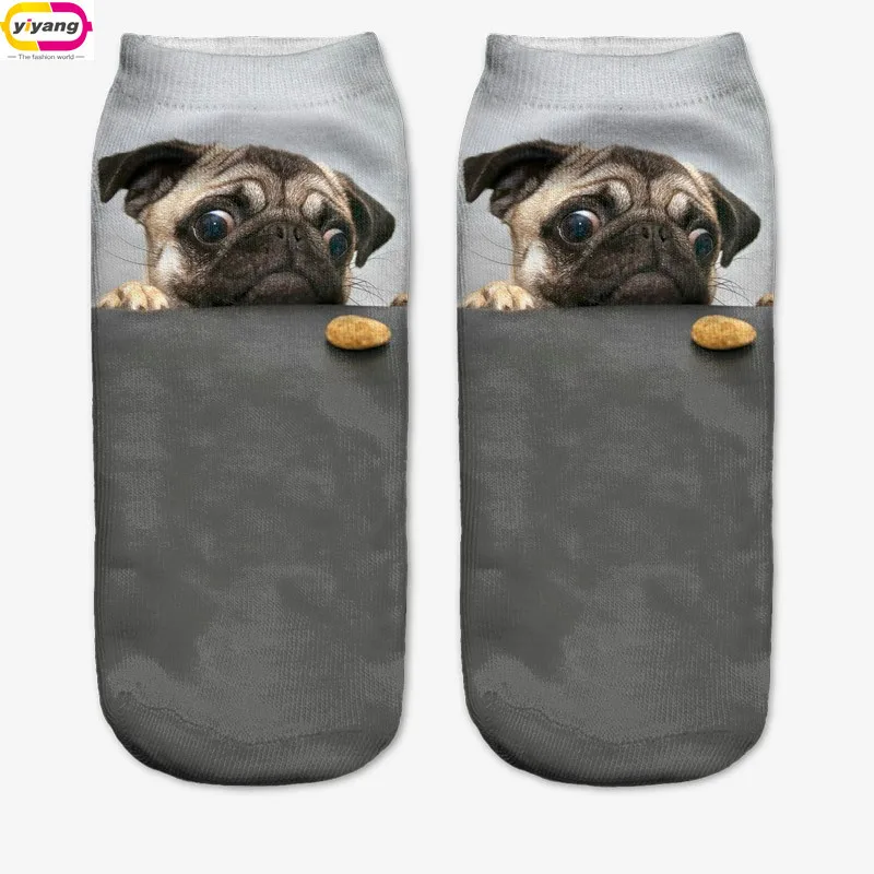 3D Print pug Animal women Socks Casual cartoon Socks Unisex Low Cut Ankle Socks