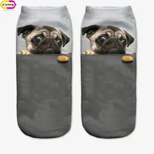 3D Print pug Animal women Socks Casual cartoon Socks Unisex Low Cut Ankle Socks