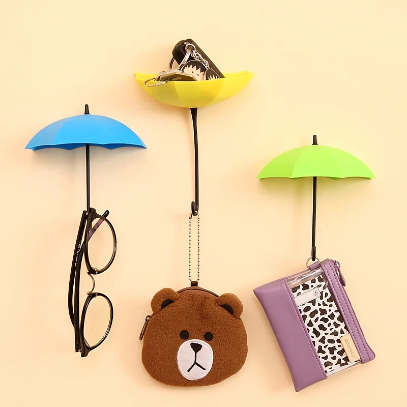 

6pcs/set Creative Colorful Key Hanger Rack Bathroom Seamless Wall Decorative Umbrella Shaped Accessories Holder Tools