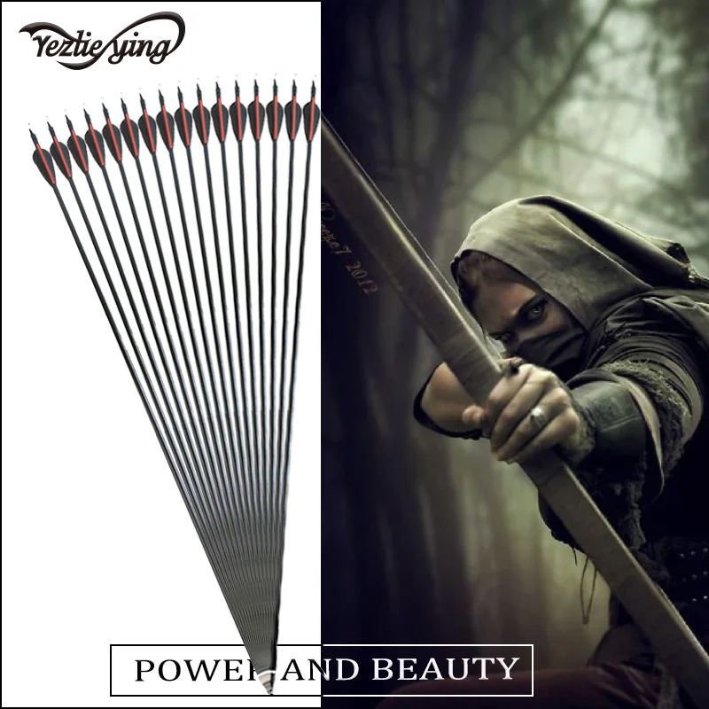 

6pcs 30 inch glass arrows replaceable arrowhead Red and black feather hunting repetitive bow shooting target practice