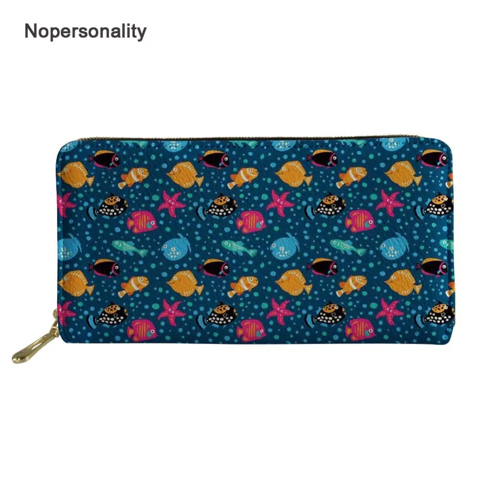 

Nopersonality Colorful Fish Print Leather Wallets for Women Long Zipper Credit Card Holders Large Capacity Clutch Purse