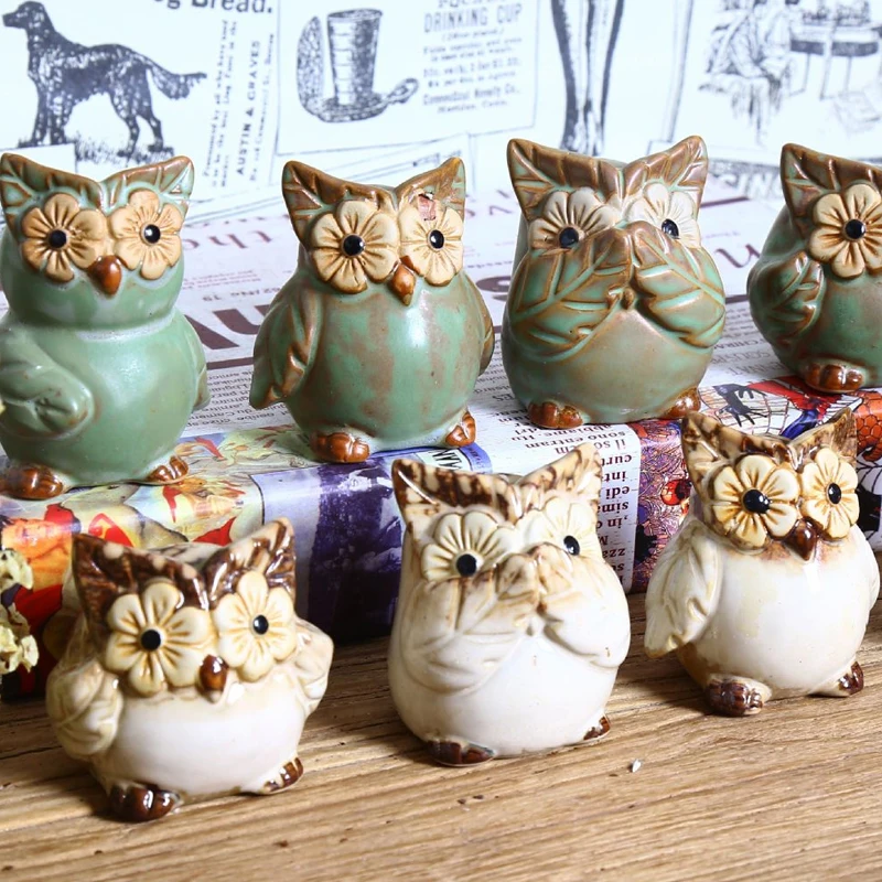 

Cute Ceramic Owl Figurines Japanese Rural Style Retro Artificial Handmade Porcelain Animal Statuettes Home Decor Gifts Crafts