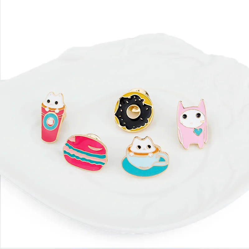 

The new Brooch donut Jewelry Kittens Donuts Personality Creative Brooch Coffee Cups Decorated Shirt Accessories Jewelry