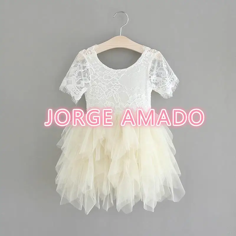 

Retail Summer New Girl Dress Eyelashes Back Thin Lace Top Flat Skirt Tulle Gauze Princess Dress Children Clothing E15180