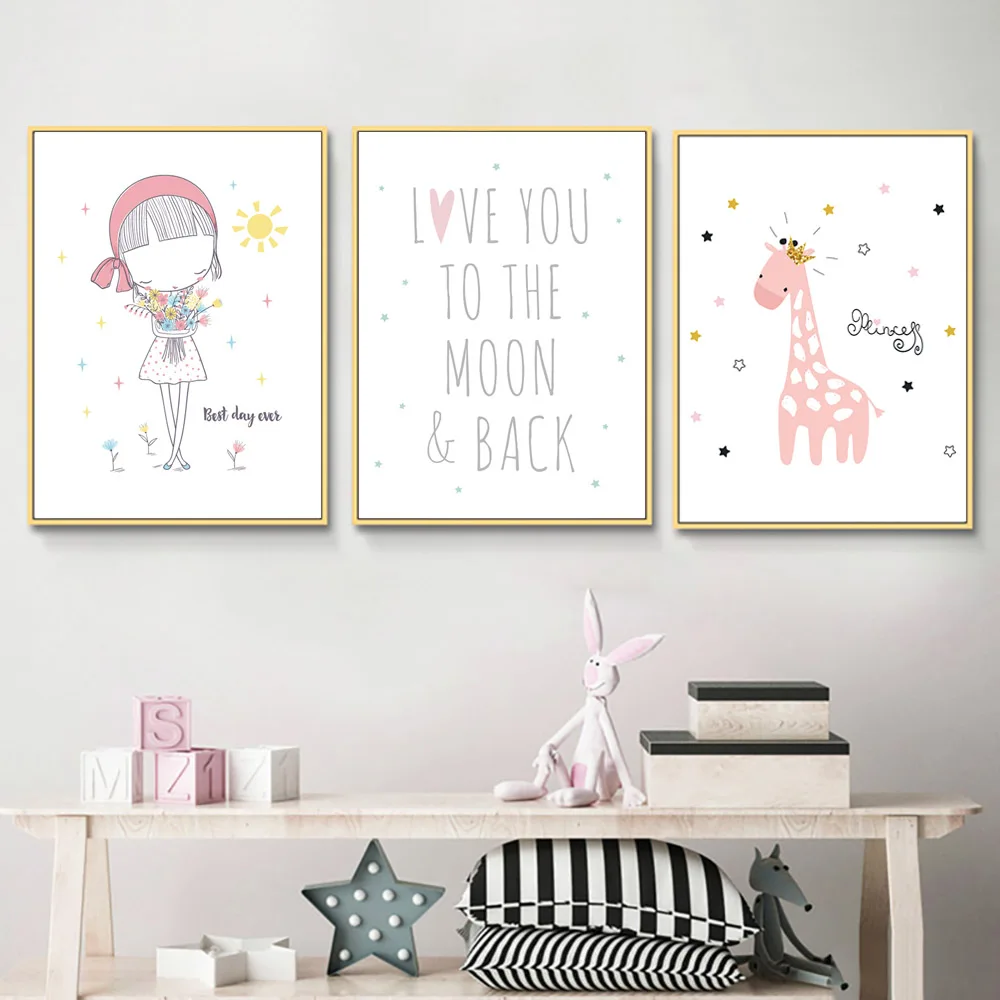 Girl Room Decoration Unicorn Posters And Prints Nursery Animal Wall Art Nordic Poster Pink Canvas Art  Kids Room Decor Unframed