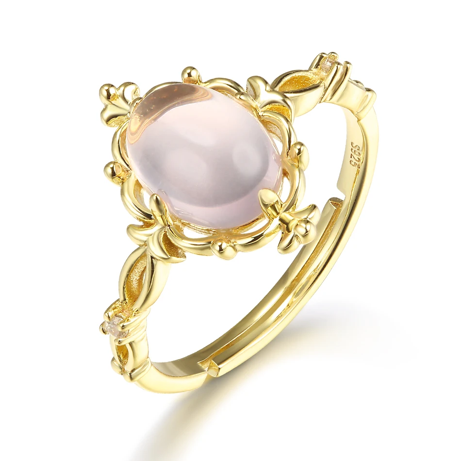 ALLNOEL Silver 925 Rings Fine Jewelry Rose Quartz Ring Natural Stone Crystal Gemstone Fashion Rings For Women 2019 Gold Plated (5)