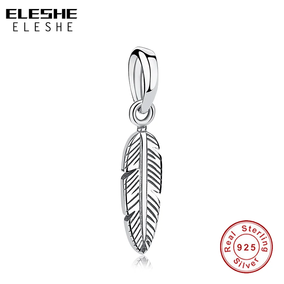 ELESHE Fit Original Charm Bracelets & Bangles 925 Sterling Silver Bead Charm Feather Pendant Women DIY Authentic Jewelry
