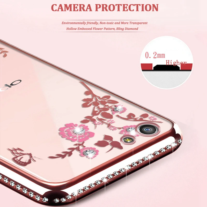 Блестящий чехол с цветами и алмазным покрытием для iPhone 6 7 8 Plus X XR XS Max 11 прозрачный