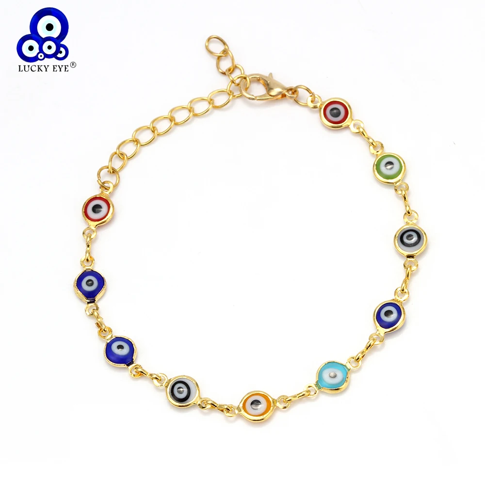 Стеклянный браслет с бусинами от Lucky Eye, разноцветный очаровательный браслет со сглаза, Золотой Серебряный браслет-цепочка для женщин, женские ювелирные изделия EY476